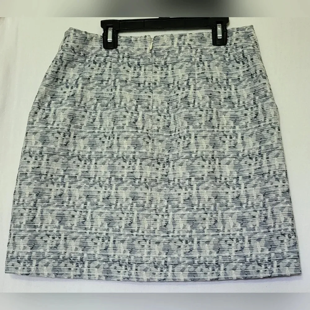 Loft Blue & White Tweed Woven Textured Pockets Back‎ Zip Preppy Mini Skirt 6 New